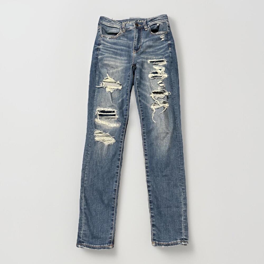 American Eagle Jeans Womens 4 Super‎ Hi-Rise Jegging Crop Distressed 27x27.5